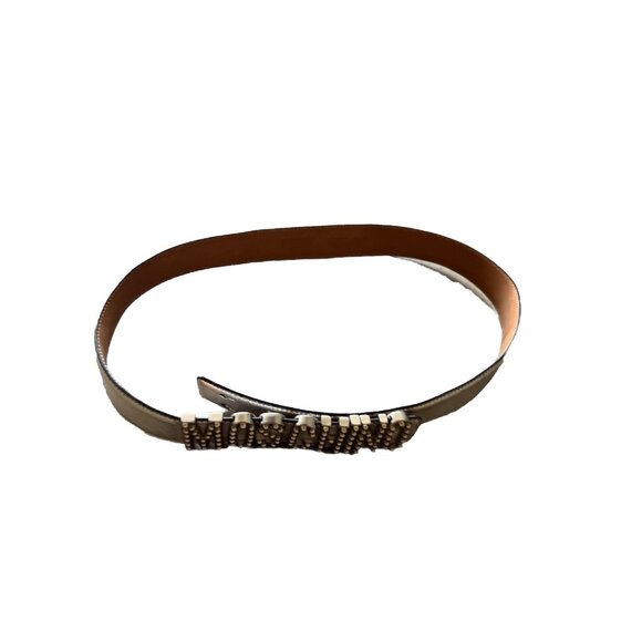 Moschino Accessories - MOSCHINO Silver Embellished Logo Lettering Belt Leather Women’s Sz 44 Italy Made